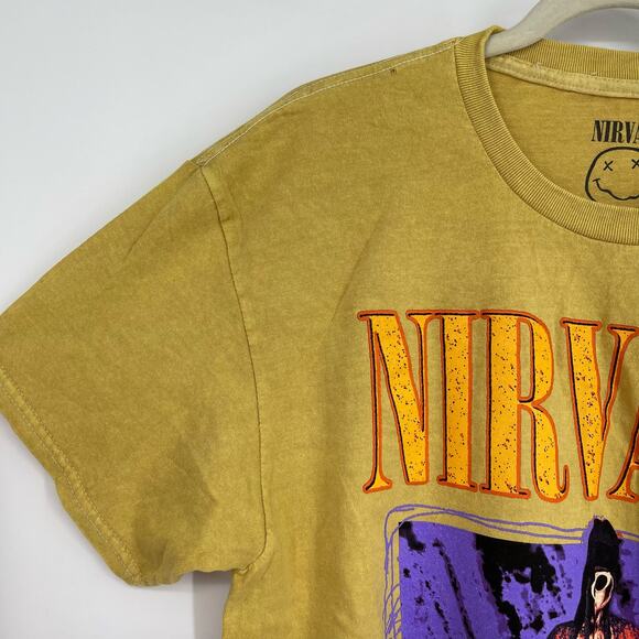 Officially Licensed Nirvana Grunge Tee Yellow Acid Wash Large Vintage Style - Picture 3 of 5